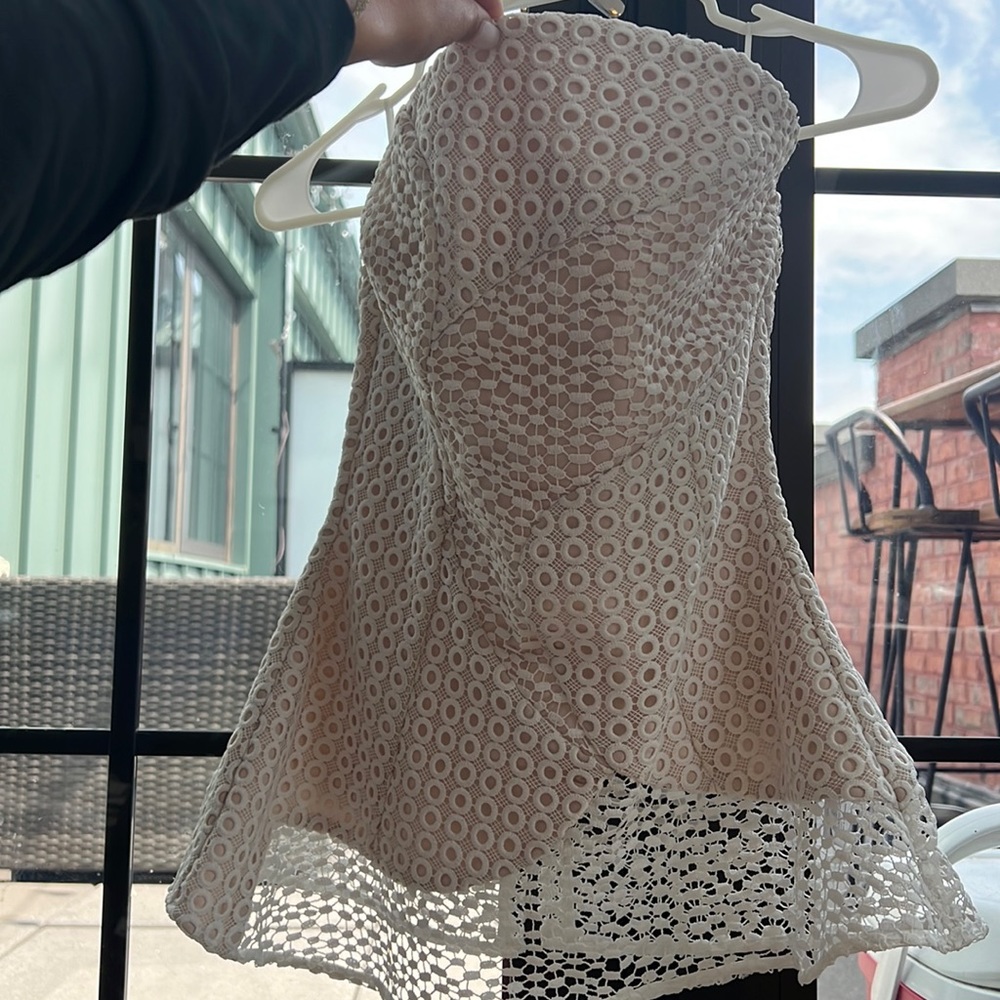 Keepsake - Blush and white patterned strapless top